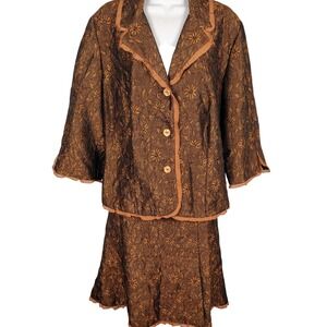 Sag Harbor Womens SZ 16W Skirt Suit Bronze Floral Jacquard Whimsygoth Co-ord